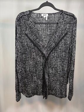 DKNY Black & White Abstract Print Draped Cardigan XL